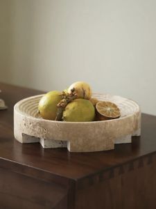 ชามใส่ผลไม้หินสีเหลืองธรรมชาติสไตล์วินเทจสำหรับตกแต่งบ้าน ชามสำหรับใส่ผลไม้ ชามสำหรับใส่ของ ชามสำหรับใส่ของตกแต่งบ้าน