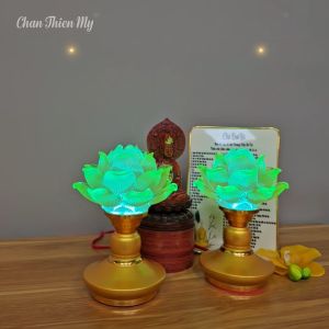 Đèn Hợp Kim Hoa Sen Lưu Ly Led Nhiều Màu CHÂN THIỆN MỸ Đèn Trang Trí Bàn Thờ Nhiều Chế Độ