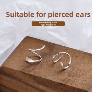 OUGUI | Asymmetric Silver Wavy Spiral Earrings No Need to Remove While Sleeping