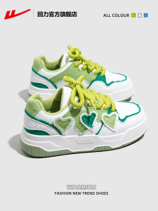 Womens Sport Shoes Thick Bottom Green Color Block Low Top Lace up Synthetic Leather And Fabric Upgraded Version of Spring 2024