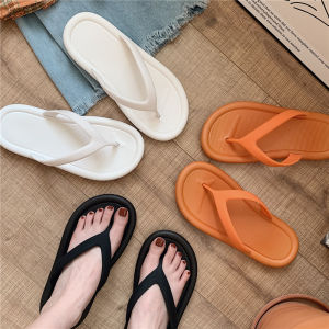 Thick Heel Thong Slippers Womens Summer New Fashion INS Home Indoor Simple Style Casual Beach Thong Slippers Anti-Slip