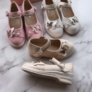 Kids Fashion Girls Pearl Butterfly Mary Jane Shoes Style with Buckle Lock