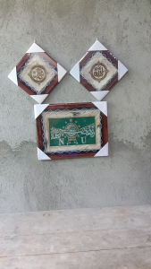 Paket 3 Pcs Hiasan Kaligrafi Kulit Kambing Alloh Muhamamad dan Lambang NU Hijau