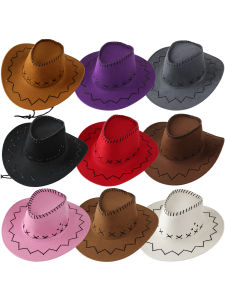 Itop Hat Purple Street Style Cowboy Hat for Men Women Kids Suture Top Large Eaves Stage Applicable Season Neutral for All Ages