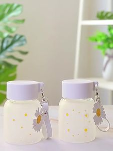 Gelas Tumbler Kaca Buram Daisy Aesthetic Botol Minum Dengan Gantungan Daisy