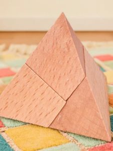 Math Teacher Teaching Aids School Science and Technology Museum Science Gift Assemble Wood Burr Puzzle Burr Puzzle Three Yuan Small Pyramid