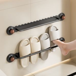 Bathroom Shoe Storage Rack Suction Cup Hanger Wall Mounted Drainage Shelf Towel Rod Middle-Aged Style No-Drill Installation