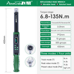 MOVECRAB Digital Torque Wrench with Interchangeable Heads-Precision Adjustable Torque Wrench with Ratchet Adjustable Open-End