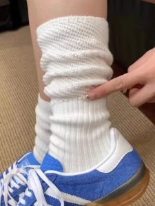 Womens Breathable Knitted Patchwork Socks Autumn Winter Thickened Particle Weave Pure Color Long Push Push Leg Socks