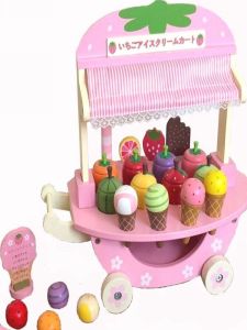 Boys and Girls Wooden Artificial Ice Cream Cone Ice Cream House Ice Cream Car Kids Play House Stroller Toy Accessories