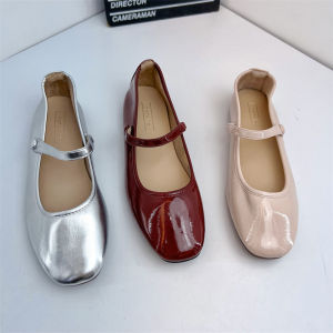 Comfortable Flat Bottom Mary Jane Shoes Bright Leather Vintage Wine Red Fashionable Korean Style Youth Footwear for Daily Use