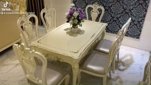Bộ bàn ăn tân cổ điển 6 ghế lưng tựa gỗ nhập khẩu sang trọng 936B