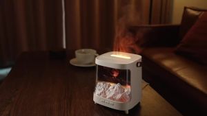 NEWSTYLE | Máy Khuếch Tán Hương Liệu Trị Liệu Bằng Hương Thơm 200ml Với Đèn Cực Quang Nhiều Màu Sắc & Hiệu Ứng Ngọn Lửa Mô Phỏng Máy Tạo Độ Ẩm Siêu Âm Yên Tĩnh Có Điều Khiển Từ Xa Dùng Trang Trí Bàn Làm Việc & Làm Quà Tặng