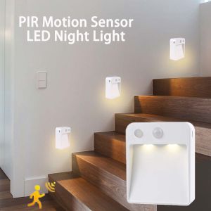 PIR Motion Sensor LED Night Light Under Cabinet Light Battery Powered Wall Lamp for Kitchen Bedroom Hallway Stair Lighting