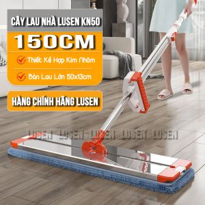 Cây lau nhà tự vắt Lusen-KN50 chổi lau công nghiệp bàn lau lớn 50x13cm chất liệu hợp kim nhôm xoay 360 độ thông minh