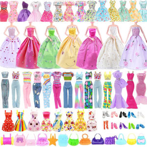 31PCS 11.5 Doll Clothes and Acessries =2 Wedding Gown 2 Tops 2 Pants 2 Dress 5 Braces Skirt 10 shoes 10 Bags Kids Toys Gift