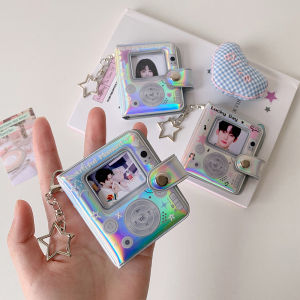 Y2K Style MP3 Player Style Mini 2inch Small Album PU Leather Bright Silver Small Card Album Ins Style Backpack Charms