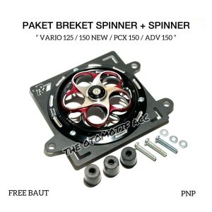 Paket 1 Set Spinner Cover Pelindung Kipas Radiator CNC + Breket Dudukan Spinner Bahan Besi 2.5mm Untuk Motor Vario 125 KZ / Vario 125/150 New / PCX 150 / ADV 150 Kualitas Premium