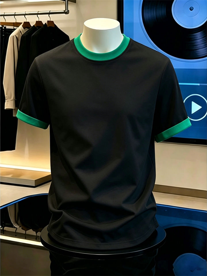 American Retro Contrast Small Collar Male T-Shirt