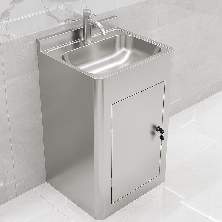 Stainless Steel Floor Mounted Integrated Wash Basin Hospital Washstand Sink Column Basin Single Hole Faucet Opening