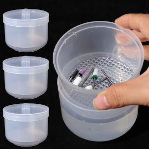 กล่องทำความสะอาดกล่องสองชั้นกรองหัวเจียรเล็บ2ชิ้นภาชนะทำความสะอาดแปรงเล็บเคสใส่ของทำเล็บ