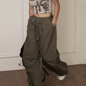 Tall Womens Khaki Workwear Pants Summer Thin Casual American Style Sport Straight Wide Leg Pants High Waist Long Trousers