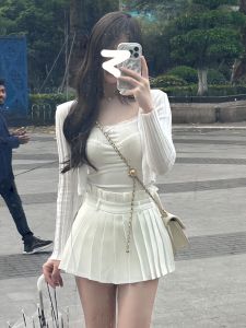 Áo Len Cardigan Dệt Kim Ice Silk Màu Trắng Mỏng Mùa Hè Áo Khoác Ngoài Che Nắng Cho Nữ Áo Khoác Ngoài Dài Tay Cổ Chữ V Màu Trơn