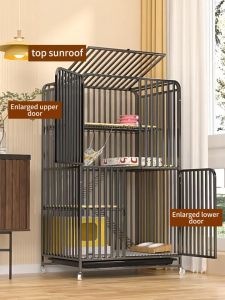 Cat Cage 4 Layers Large Space XXL Cage Sturdy & Stable Black Minimalist With Wheels Multi-Door Cat Crate