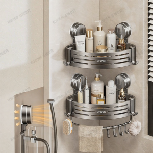 Bathroom Corner Suction Basket Wall-mounted Shelf