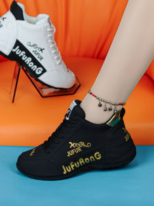 Womens Spring Autumn Genuine Leather Dad Shoes Anti-Slip Thick Bottom Soft Sole Sports Dance Casual Shoes Slip-On round Toe