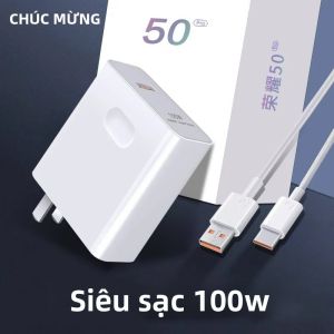Sạc Siêu Nhanh 100W Cho Honor GT X70 X60 400 300 Pro Magic 7 6 5 Pro V5 Với Cáp USB Type C 6A Bộ Sạc Nhanh Chuẩn EU/US
