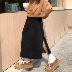 plus Size Corduroy A-Line Straight Long Skirt Womens Spring Autumn Winter New Small Size Half Skirt High Waist Long Dress