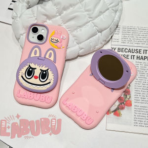 【Hot】Liquid Silicone Phone Case Innovative Flip Mirror Holder Labubu Shape with Bracelet For iPhone 11 12 13 14 1516 Series