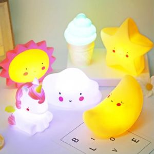 Mini Night Light Cartoon Fantasy Moon Soft Lighting Childrens Gift Silicone Room Decoration Nightlight Bedside Lamp