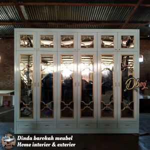 LEMARI PAKAIAN MODERN 6 PINTU SUSUN LEMARI BAJU KEKINIAN CAT DUCO ELEGAND MEWAH BERKUALITAS