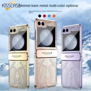 Kisscase mạ điện trong suốt Ốp điện thoại cho Samsung thiên hà zflip5 4 3 flip5 FLIP4 Flip3 5g bản lề đầy đủ chống rơi bảo vệ Bìa