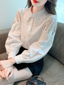 Áo Sơ Mi Dài Tay Thêu Cotton Nguyên Chất Màu Trắng Cho Nữ Mùa Thu Phong Cách Mới Thời Trang Thiết Kế Cảm Giác Nhỏ Gọn