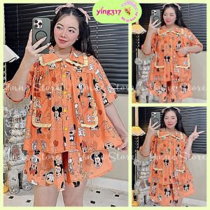 (BIGSIZE 45-85kg) °Lụa Hàn° Set đồ Babydoll Pijama phối Bèo 2 Túi Áo Bộ ngủ mặc nhà đi chơi Thiết Kế in 5D họa tiết Hot Trend Đẹp Dễ thương tôn dáng