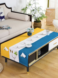 ผ้าคลุมโต๊ะทานอาหารแบบผ้าฝ้ายลินินสไตล์ยุโรปเหนือ ผ้าคลุมหน้าจอทีวี กันฝุ่น กันน้ำ ทรงสี่เหลี่ยม ลายทาง ผ้าคลุมโต๊ะทานอาหารสำหรับใช้ในบ้าน