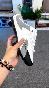 Men’s Trendy Slip-On Half Shoes Casual Loafers Half-Slippers Summer Breathable Anti-Slip Lazy Shoes Sneakers For Men