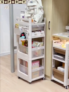💖SG local stock💖Storage Rack Bookshelf Small Trolley Movable Multi-Layer Snack Storage Shelf Rack Pegboard with drawer