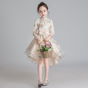 Princess Style Childrens Dress Girls Birthday Wedding Ceremony Short Front Long Back Skirt Piano Performance Costume