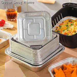 【On Sale】10Pcs Square Heat Resistant Greaseproof Grilling Pan Air Fryer Liner Box No-sticky Aluminum Foil Tin Paper Tray Baking Accessories