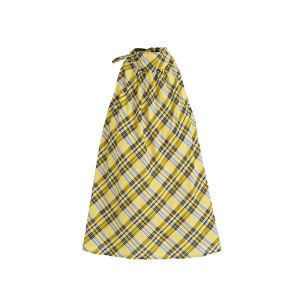 Áo Không Quai Gingham Màu Vàng Chanh Cho Kỳ Nghỉ Hè
