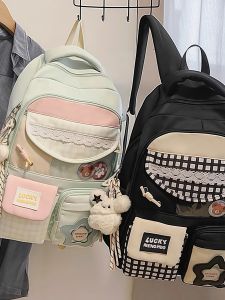 2025 New High Aesthetic Value Black Large Capacity Double Shoulder Backpack for Elementary School Girls Ins Style Niche Design