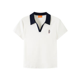 Fashion Color-block V-neck Polo Shirt
