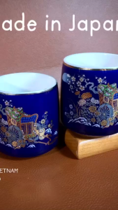 [Hàng Hiếm Japan 100% New] 01 Cặp Ly Phu Thê Xanh Coban Vẽ Xe Phú Quý Phong Cách Kutani