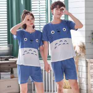 Summer Thin Couple Sleepwear Loose Short Sleeve Home Clothes Set Cartoon Print Lightweight Home Comfortable Nightgown for Men And Women