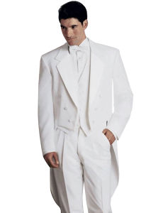 White Mens 3 Pieces Tailcoat Groom Tuxedos Dinner Suits Swallow-Tailed Coat Waistcoat & Trousers Formal Men Suits for Party