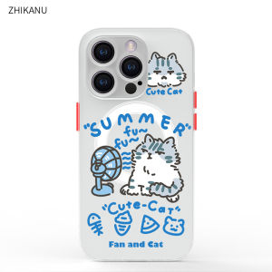 เคสโทรศัพท์มือถือแบบดูดซับแม่เหล็กใสเคลือบด้านรับน้ำหนักเบาสำหรับ Apple 17 Magsafe 16 15pro 13mini 14promax 12 รุ่นใหม่ XR แมว 8p